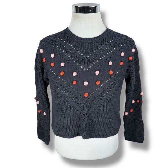 Marine Layer Rowen Pom Pom Sweater Women’s Medium Short Sleeve Pullover Blue - Picture 1 of 10